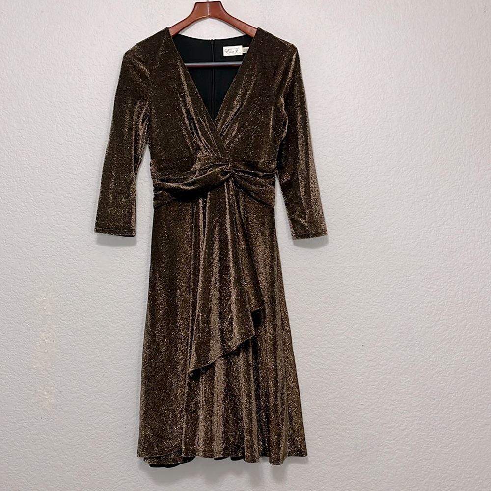 Eliza J Bronze Metallic Faux Wrap Dress - Picture 3 of 15